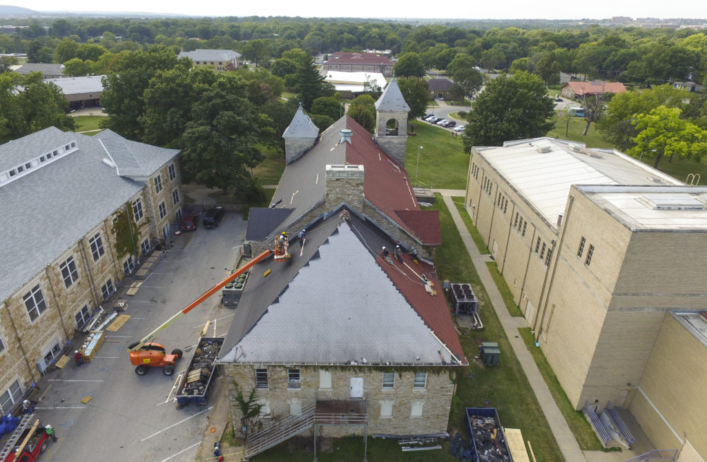 Haskell’s historic, longshuttered Hiawatha Hall receives new red roof